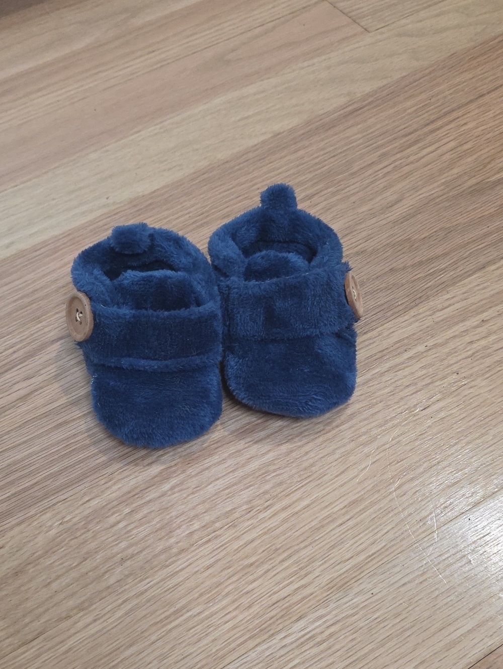 Navy Plush Baby Booties with Button Accent